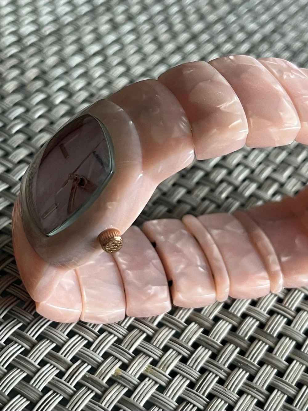 Anne Klein Pink Pearlized Resin Bracelet Watch with Gold Accents